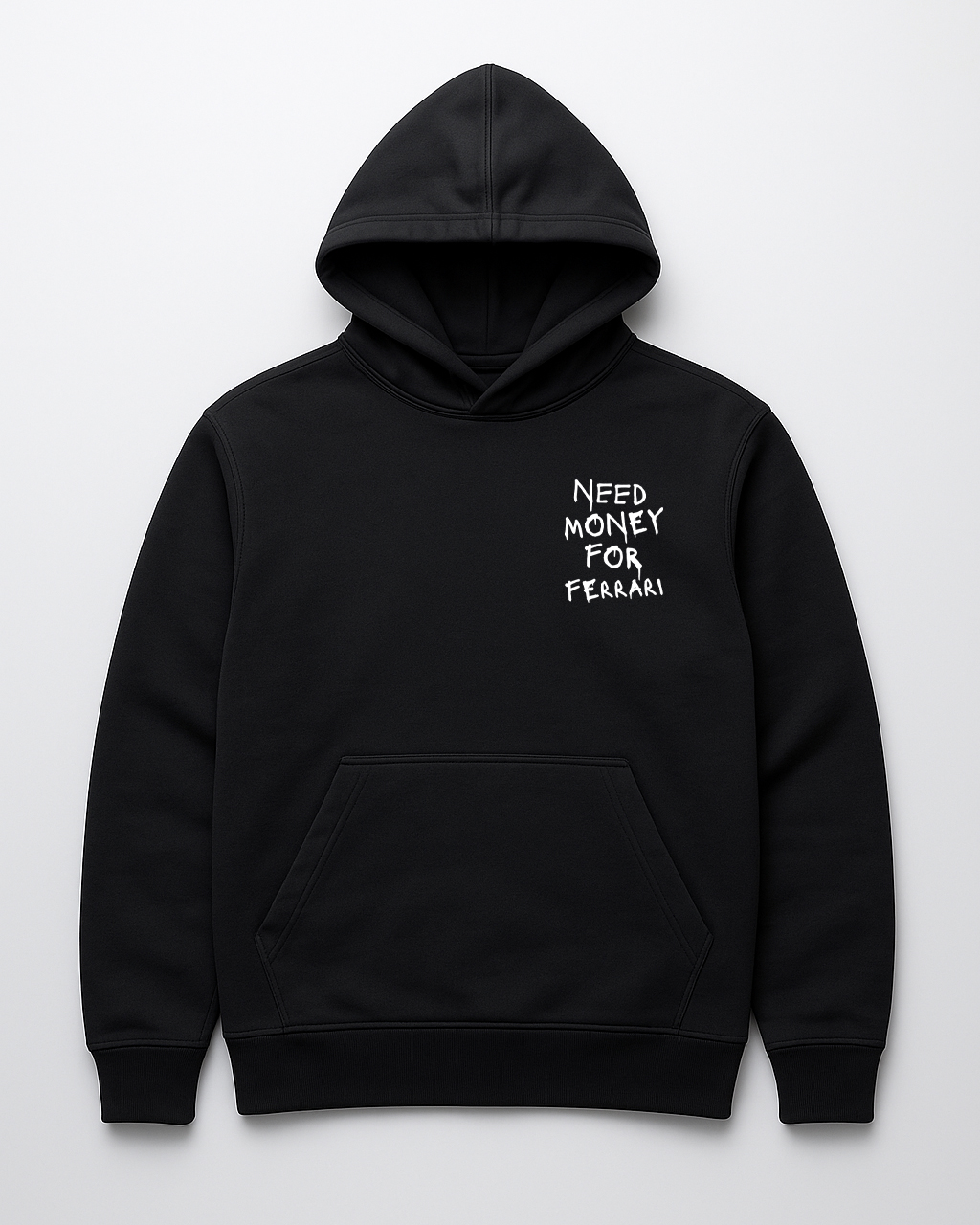 Czarna bluza z kapturem z napisem Need money for Ferrari.