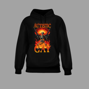 Czarna bluza z nadrukiem szkieletu i napisami w płomieniach.