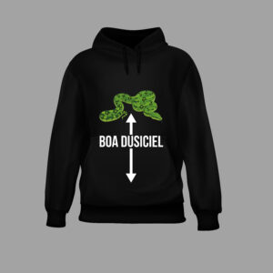 Czarna bluza z obrazem zielonego węża i napisem BOA DUSICIEL.