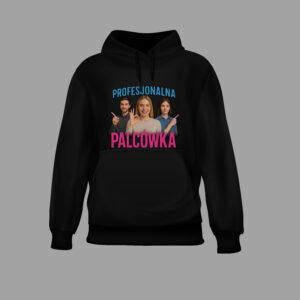 Bluza z napisem Profesjonalna Palcówka i trzema osobami.