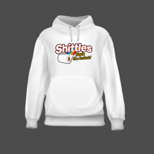 Biała bluza z nadrukiem humorystycznym i kolorową grafiką papieru toaletowego.