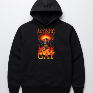 Czarna bluza z kapturem z motywem szkieletu i napisami „Autistic Gay”.
