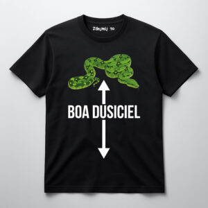 Koszulka z grafiką zielonego węża i napisem BOA DUSICIEL.
