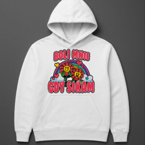 Biała bluza z nadrukiem kwiatów i napisem Boli mnie gdy sikam.