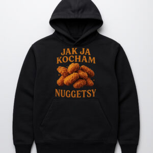Czarna bluza z nadrukiem Jak ja kocham nuggetsy i grafiką nuggetsów.