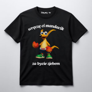 Koszulka z postacią kangura w rękawicach bokserskich i humorystycznym napisem.