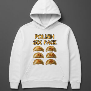 Bluza z kapturem z nadrukiem Polish Six Pack i grafiką pierogów.