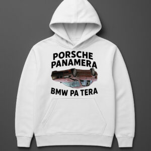Bluza z nadrukiem odwrotnego auta i napisem Porsche Panamera, BMW Pa Tera.