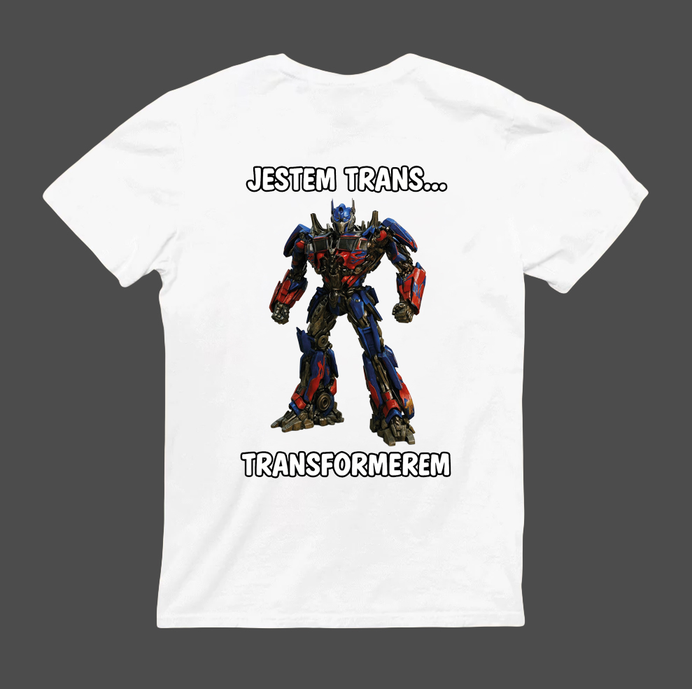 Koszulka z nadrukiem robota i napisem Jestem Trans... Transformerem.