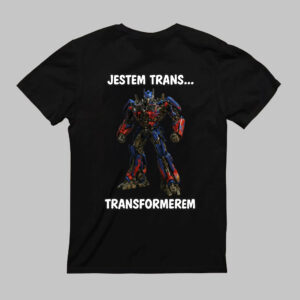 Czarna koszulka z grafiką robota i napisem Jestem trans... Transformerem.