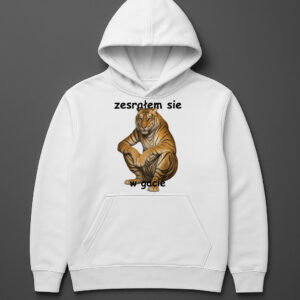 Jasna bluza z nadrukiem tygrysa i napisem, humorystyczny design.