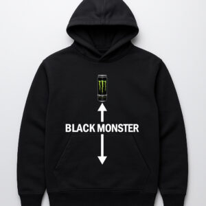 Czarna bluza z kapturem z nadrukiem puszki napoju Monster i napisem Black Monster.