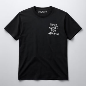Czarna koszulka z napisem Need Money for Abarth na piersi.