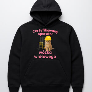 Bluza z nadrukiem Certyfikowany operator wózka widłowego, kot w kasku.