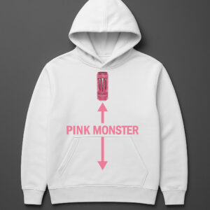 Bluza z nadrukiem różowej puszki i napisem Pink Monster na ciemnym tle.