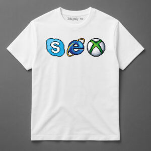 Koszulka z napisem utworzonym z logo aplikacji internetowych.