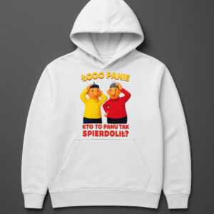 Bluza z napisem Łooo Panie, kto to Panu tak spierdolił? oraz postaciami w czapkach.