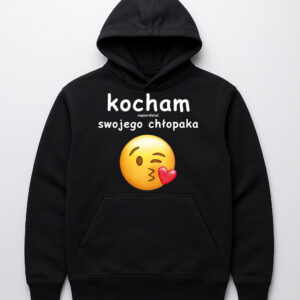 Bluza z napisem kocham swojego chłopaka i emoji wysyłającym całusa.