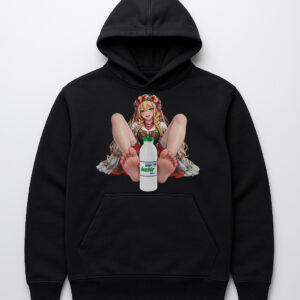 Hoodie z kolorową grafiką dziewczyny trzymającej butelkę mleka.