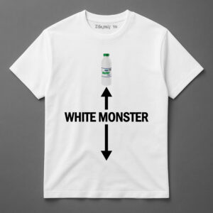 Koszulka z napisem WHITE MONSTER i grafiką butelki kefiru.