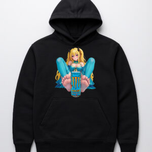 Hoodie z grafiką przedstawiającą postać anime oraz napój Monster.