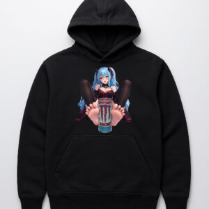 Bluza z kapturem czarna z grafiką anime i puszką napoju energetycznego.
