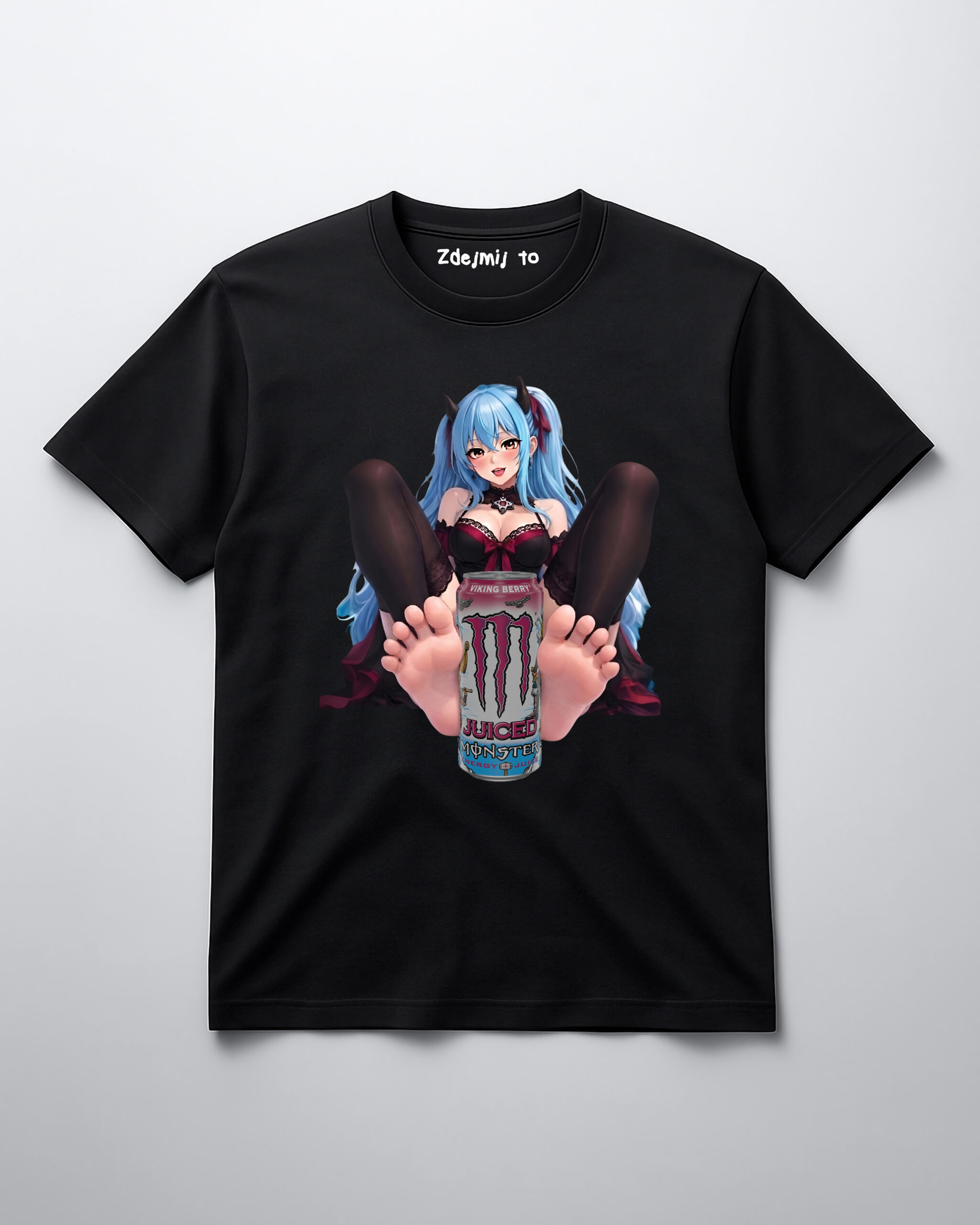 T-shirt z animowaną postacią i napojem energetycznym Monster.