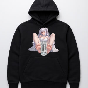 Hoodie z grafiką postaci trzymającej puszkę napoju energetycznego.