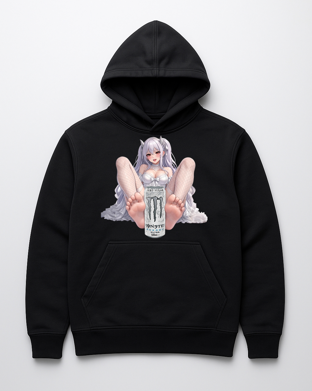 Hoodie z grafiką postaci trzymającej puszkę napoju energetycznego.