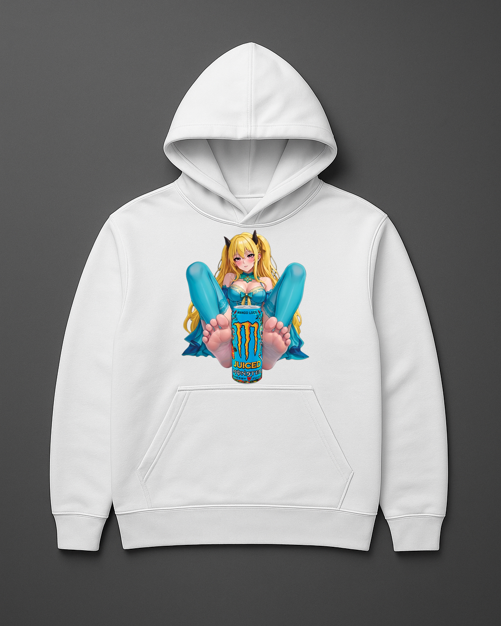Bluza z kapturem z nadrukiem anime postaci trzymającej napój Monster.