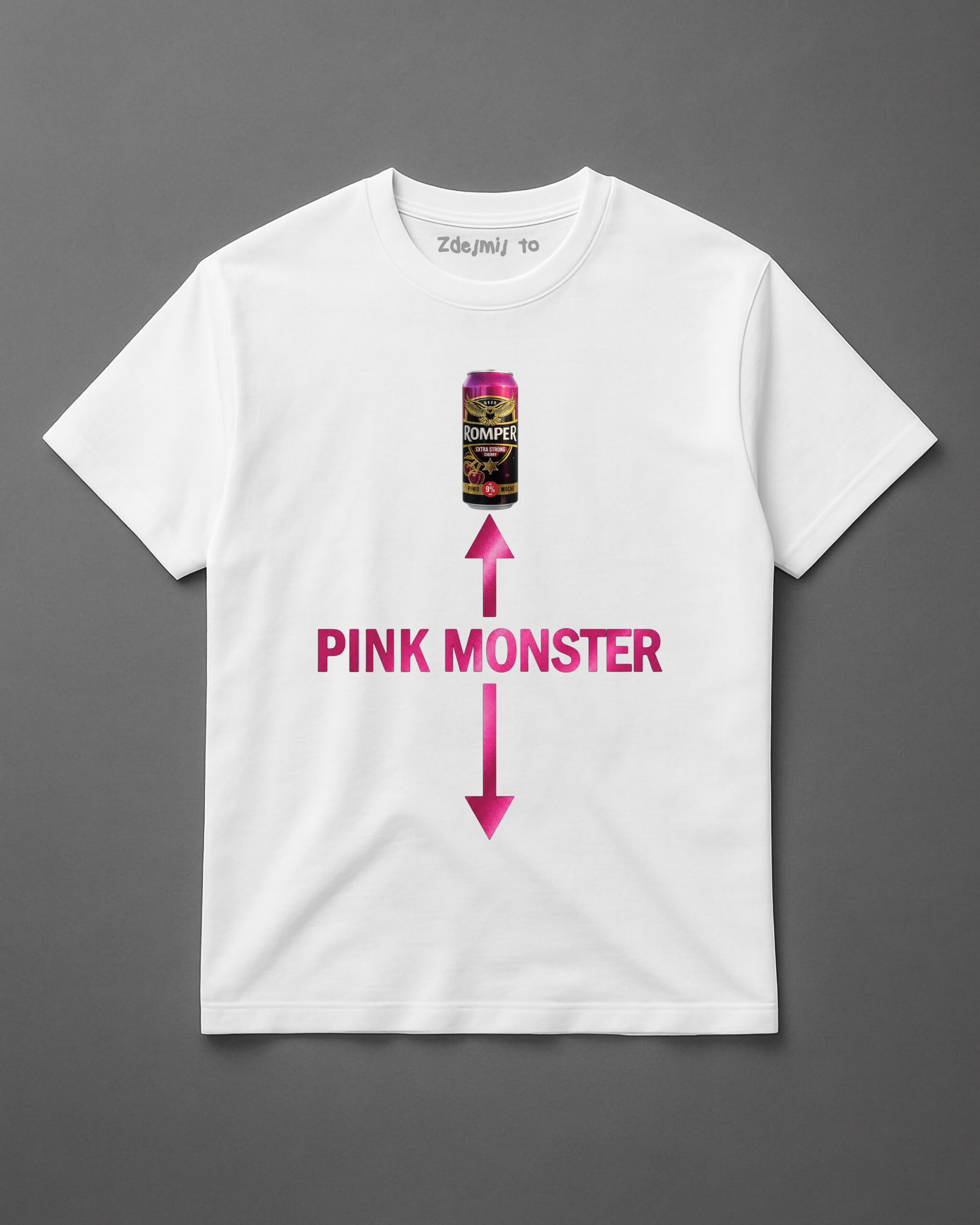 Koszulka z napisem PINK MONSTER oraz ilustracją napoju.