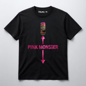 T-shirt z napisem PINK MONSTER i grafiką puszki napoju energetycznego.