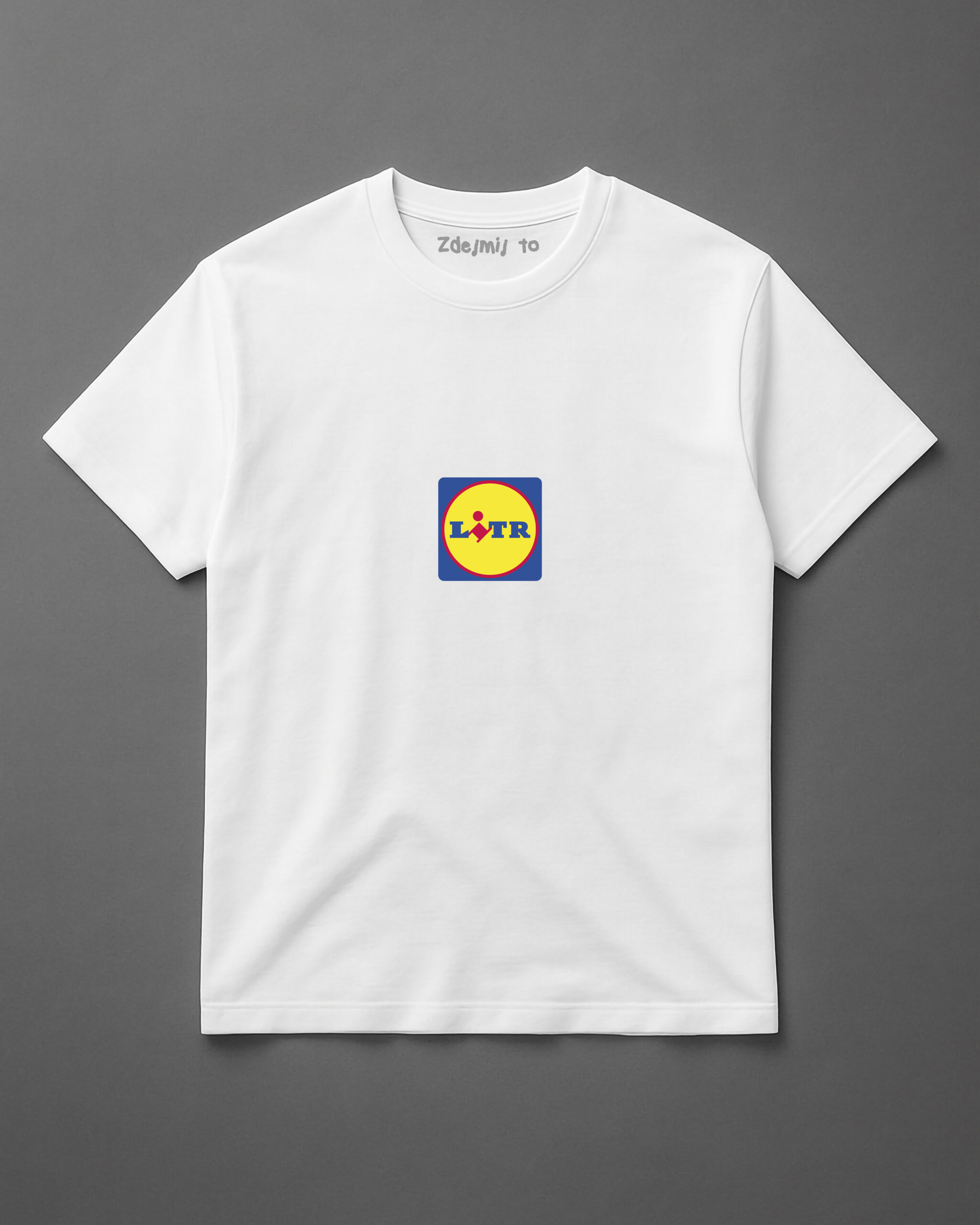 T-shirt z logo i napisem LITR na jasnym tle. Modny i kolorowy design.